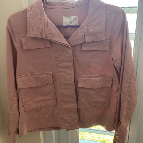 LOFT Dusty Pink Linen Blend Button Boxy Cargo Utility Jacket Size XXSP - Picture 3 of 14